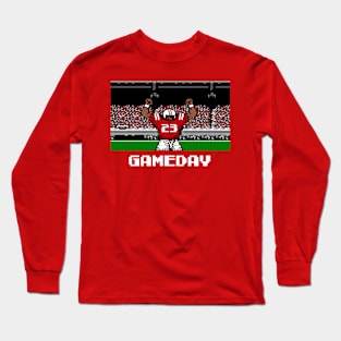 Red and White Football Gameday Retro 8 Bit Linebacker W Long Sleeve T-Shirt